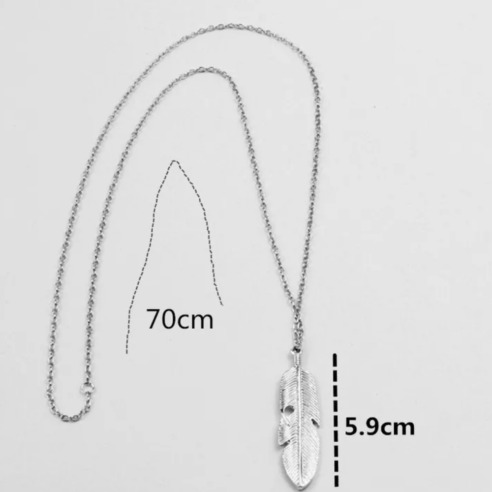 Large Silver Feather Long Simple Minimalist Chain - Picture 2 of 4